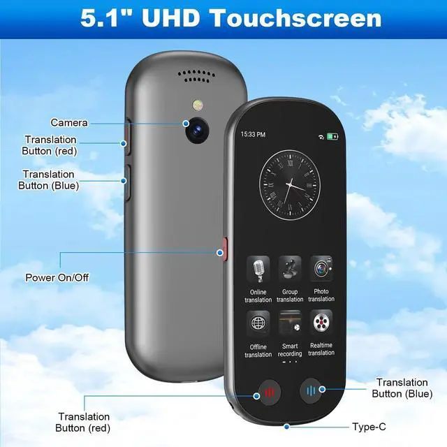 Alt view image 5 of 7 - Language Translator Device in 138 Languages Instant No WiFi Needed, Portable Photo Real-Time Offline Online Voice Two-Way Translation with 5.1" HD Touchscreen for Business Learning