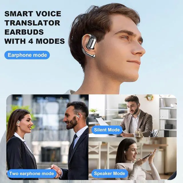 Alt view image 3 of 7 - AI Translation Earbuds Real Time, 144 Language Translator Earbuds 3-in-1 Translation Headphones, HF Sound, Spanish/English Audífonos Traductores for Travel Business Learning with Charging Case (White)