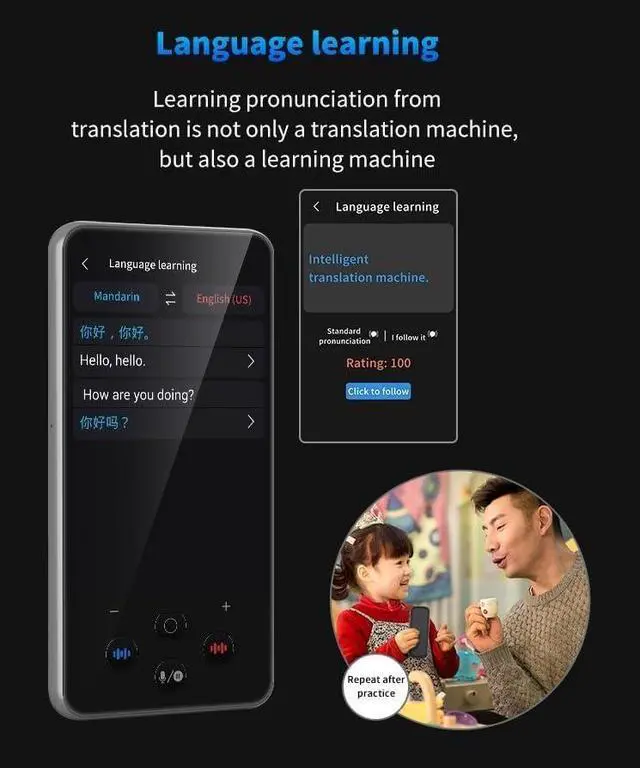 Alt view image 3 of 7 - Language Translator Device, Two-Way Language Translator in 138 Languages, Online/Offline/AI/Voice/Photo Translation, 4 inch Touch Screen, Portable Instant Translator for Business