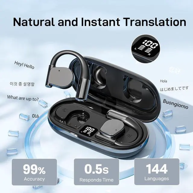 Alt view image 2 of 7 - AI Real-Time Translation Earbuds for iPhone & Android - 144 Language Wireless Translator Headphones, 3-in-1 Bluetooth Earbuds with Portable Charging Case for Travel, Business, Learning