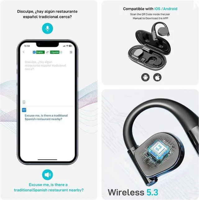 Alt view image 4 of 7 - AI Real-Time Translation Earbuds for iPhone & Android - 144 Language Wireless Translator Headphones, 3-in-1 Bluetooth Earbuds with Portable Charging Case for Travel, Business, Learning