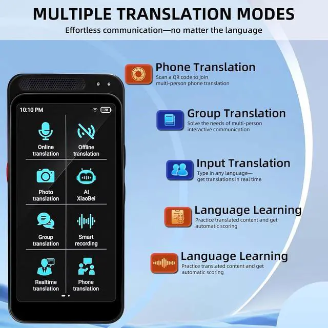 Alt view image 3 of 7 - AI Language Translator Device with Offline Voice and Photo Translation, Supports 139 Languages, No WiFi Needed, High Accuracy Instant Real Time Translator with ChatGPT for Travel and Business