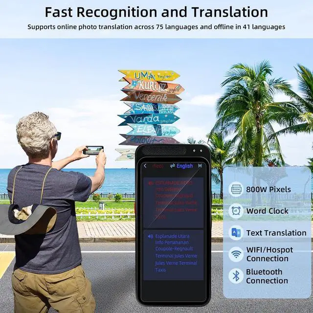 Alt view image 7 of 7 - AI Language Translator Device with Offline Voice and Photo Translation, Supports 139 Languages, No WiFi Needed, High Accuracy Instant Real Time Translator with ChatGPT for Travel and Business