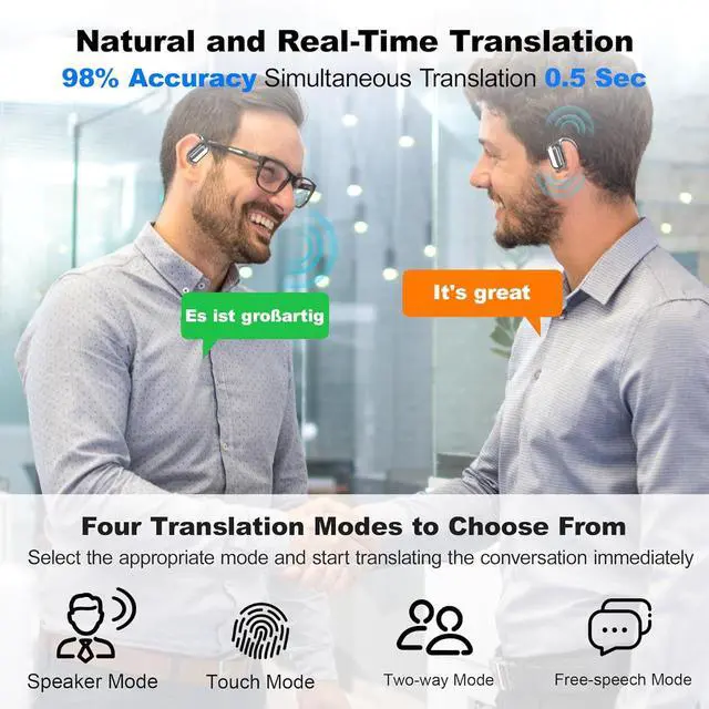 Alt view image 2 of 7 - Ai Translation Earbuds Real Time, 3 in 1 Ai Language Translator Earbuds, HD Sound, 75hrs Playtime Bluetooth Headphones for Business/Learning/Travel, BlackNo Subscription Fee