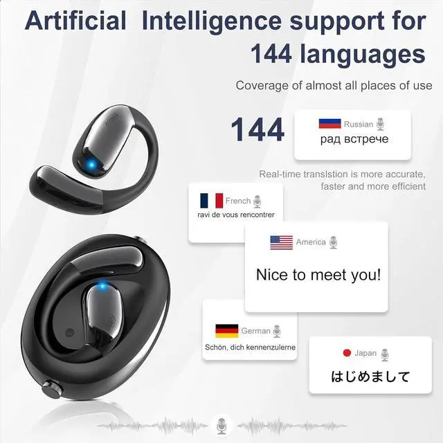 Alt view image 3 of 7 - Ai Translation Earbuds Real Time, 3 in 1 Ai Language Translator Earbuds, HD Sound, 75hrs Playtime Bluetooth Headphones for Business/Learning/Travel, BlackNo Subscription Fee