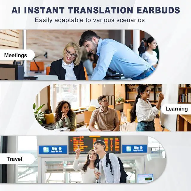 Alt view image 4 of 7 - Ai Translation Earbuds Real Time, 3 in 1 Ai Language Translator Earbuds, HD Sound, 75hrs Playtime Bluetooth Headphones for Business/Learning/Travel, BlackNo Subscription Fee