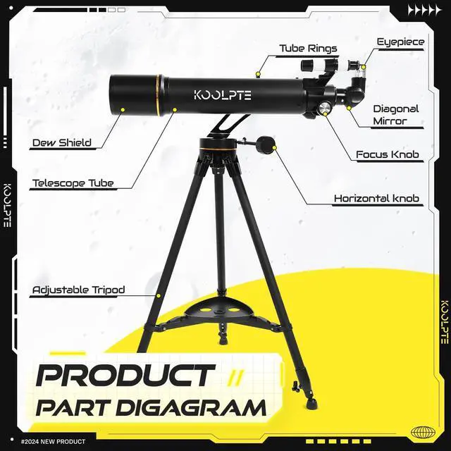 Alt view image 7 of 7 - Telescope, 90mm Aperture 700mm - Vertisteel AZ Mounting Base, High Power Telescopes for Astronomy Enthusiasts, Adults & Kids, with Carrying Bag, Wireless Remote Control, Phone Adapter (Black)