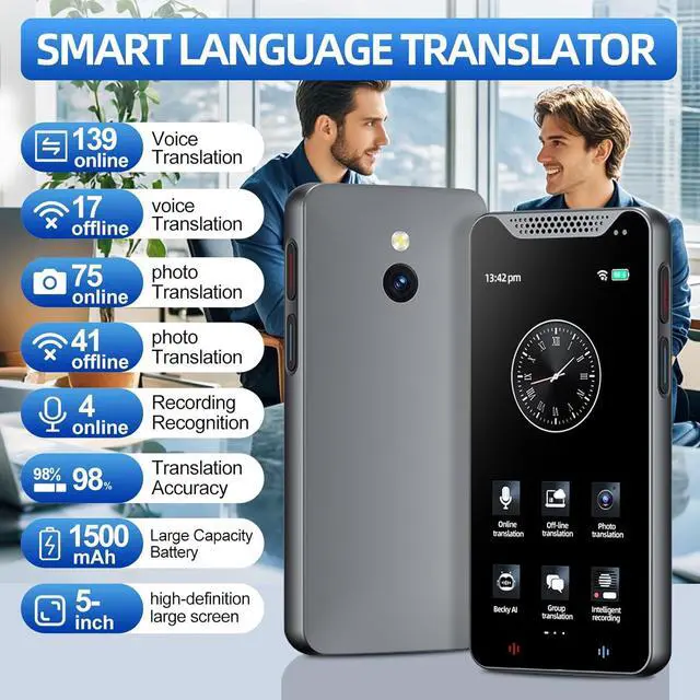 Alt view image 2 of 7 - Language Translator Device with 5-inch HD Screen, Instant Two Way Language Translator with 139 Languages, Online/Offline/AI/Voice/Photo Translation, Real Time Translator for Business Learning Travel