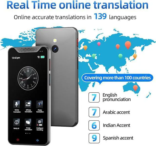 Alt view image 3 of 7 - Language Translator Device with 5-inch HD Screen, Instant Two Way Language Translator with 139 Languages, Online/Offline/AI/Voice/Photo Translation, Real Time Translator for Business Learning Travel