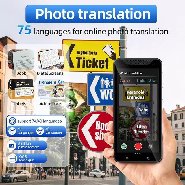 Alt view image 5 of 7 - Language Translator Device with 5-inch HD Screen, Instant Two Way Language Translator with 139 Languages, Online/Offline/AI/Voice/Photo Translation, Real Time Translator for Business Learning Travel