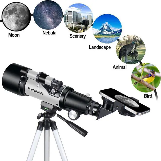 Alt view image 5 of 7 - Telescope for Kids Beginners, 70mm Aperture 400mm Astronomical Refracting Telescope for Adults Students - Travel Telescopes with Tripod, Phone Adapter(Silver)