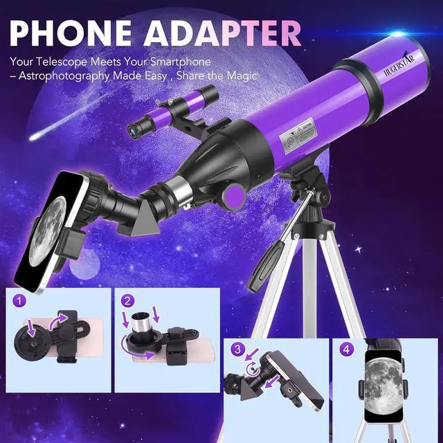 Alt view image 5 of 7 - Telescope, Telescope for Adults & Kids & Astronomy Beginners, 80mm Aperture 600mm Portable Refractor Telescopes Fully Multi-Coated Optics with AZ Mount Tripod, Phone Adapter and Moon Filter
