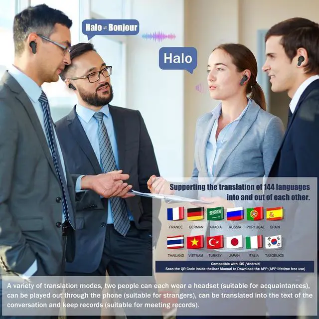 Alt view image 6 of 7 - Translation Earbuds Real Time Voice Language Translator Device Two Way - High Precision Translator Earbuds 144 Languages Wireless BT 5.4, Compatible with Android & iPhone (White)