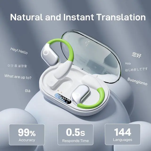Alt view image 2 of 7 - AI Real-Time Translation Earbuds for iPhone & Android - 144 Language Wireless Translator Headphones, 3-in-1 Bluetooth Earbuds with Portable Charging Case for Travel, Business, Learning