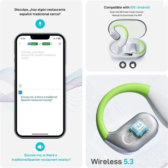Alt view image 5 of 7 - AI Real-Time Translation Earbuds for iPhone & Android - 144 Language Wireless Translator Headphones, 3-in-1 Bluetooth Earbuds with Portable Charging Case for Travel, Business, Learning