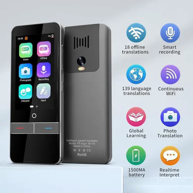 Alt view image 2 of 6 - Language Translator Device, Instant Translation No WiFi Needed, Two Way Real-Time Voice Translation, Accurate Offline Recording, Photo Translation for Travel, Business, and Study (F6)