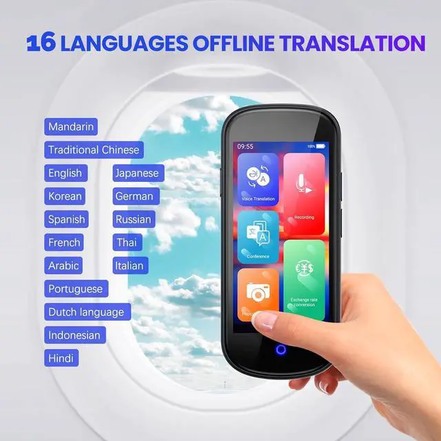 Alt view image 3 of 6 - Language Translator Device 2025, Two-Way Instant AI Voice Translator for 137+ Languages, Portable 5" HD Online/Offline Translation for Travel Business(Grey Black)