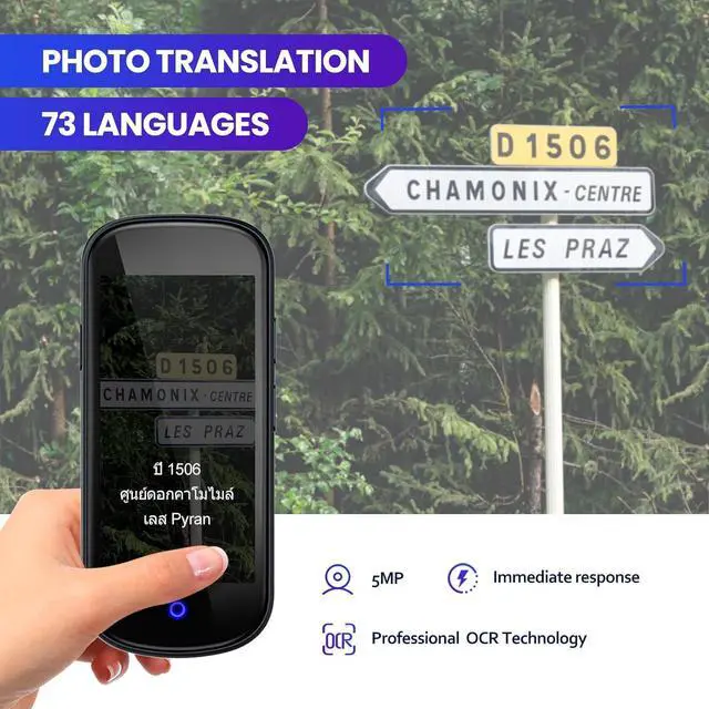 Alt view image 5 of 6 - Language Translator Device 2025, Two-Way Instant AI Voice Translator for 137+ Languages, Portable 5" HD Online/Offline Translation for Travel Business(Grey Black)
