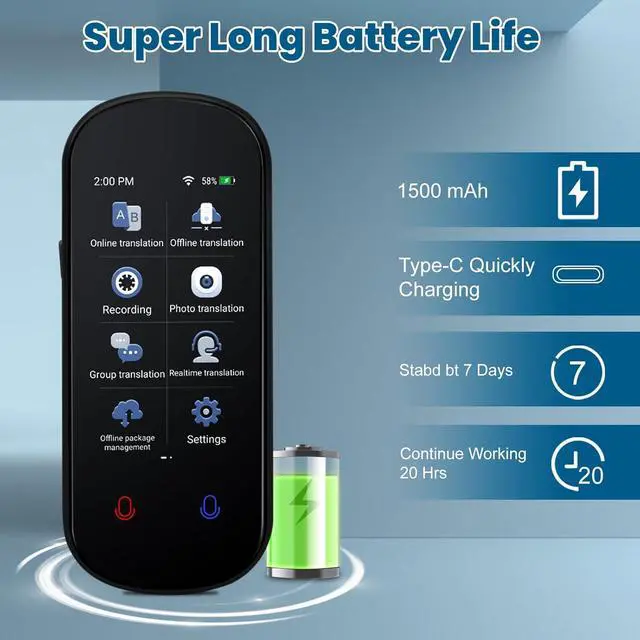 Alt view image 2 of 6 - Language Translator Device, Portable Two-Way Real-Time Translator,138 Languages Supported,Device for Voice/Text/Offline/Photo Translation and Chatgpt with 3 HD Inch Touch Screen for Travel Business