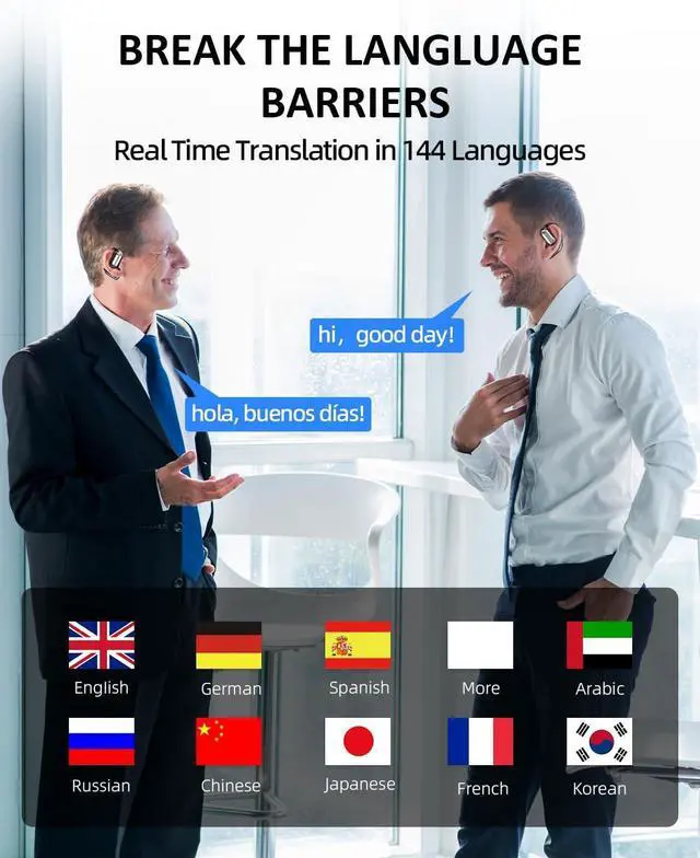 Alt view image 2 of 7 - AI Translation Earbuds Real Time: 144 Languages & Accents Translator Headphones Bluetooth Wireless 3-in-1 OWS Instant Earphone Open Ear Design for Travel Business Learning