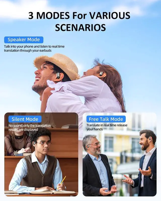 Alt view image 3 of 7 - AI Translation Earbuds Real Time: 144 Languages & Accents Translator Headphones Bluetooth Wireless 3-in-1 OWS Instant Earphone Open Ear Design for Travel Business Learning