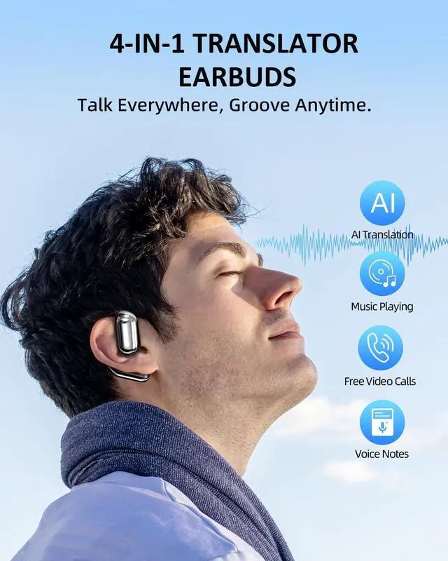 Alt view image 5 of 7 - AI Translation Earbuds Real Time: 144 Languages & Accents Translator Headphones Bluetooth Wireless 3-in-1 OWS Instant Earphone Open Ear Design for Travel Business Learning
