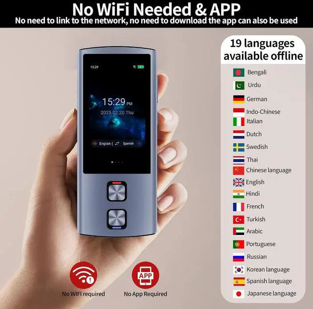 Alt view image 3 of 5 - Language Translator Device, 159 Languages, 2025 AI Pocket Offline Instant Voice Translator, English to Spanish Translator Device, Communication Translation Device for Business Travel Study