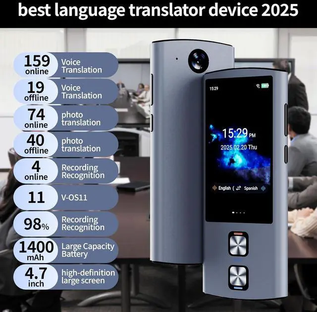 Alt view image 2 of 5 - Language Translator Device, 159 Languages, 2025 AI Pocket Offline Instant Voice Translator, English to Spanish Translator Device, Communication Translation Device for Business Travel Study
