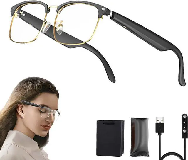 Main image of AI Translator Glasses, AI Smart Glasses for Men/Women, Lentes Inteligentes Traductores, Anti-Blue Light Lenses, Language Translator Device Supports 138 Languages, Open Ear Music & HD Calling (Gold)
