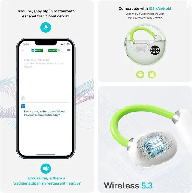 Alt view image 4 of 7 - AI Real-Time Translation Earbuds for iPhone & Android - 144 Language Wireless Translator Headphones, 3-in-1 Bluetooth Earbuds with Portable Charging Case for Travel, Business, Learning