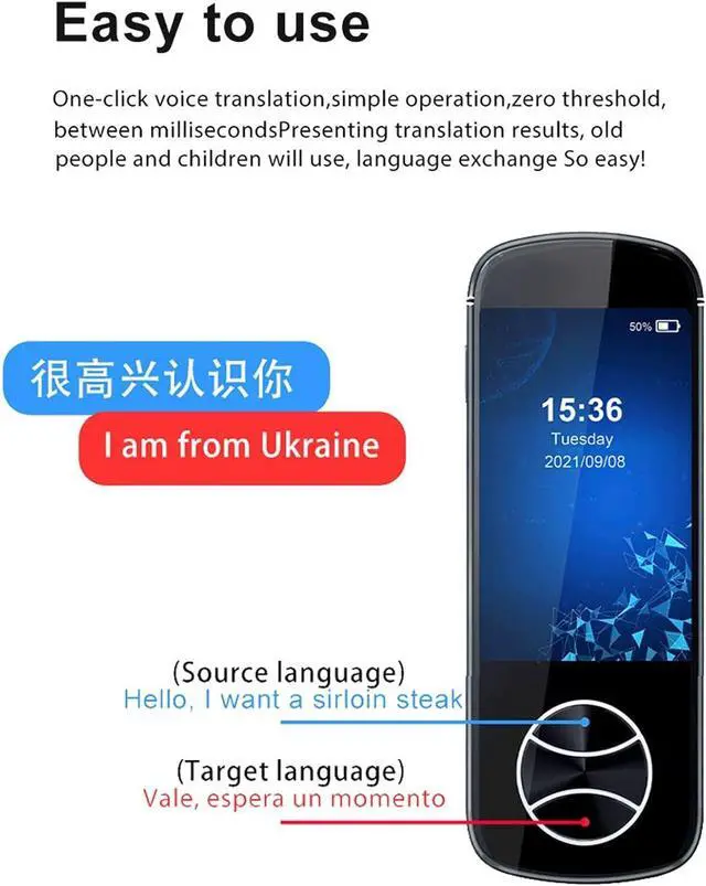 Alt view image 7 of 7 - PUSOKEI Smart Voice Language Translator 127 Languages Two-Way Instant Voice Interpreter Electronic Handheld Pocket Language Translater Devices Photo Translator for Travel, Shopping, Entertainment