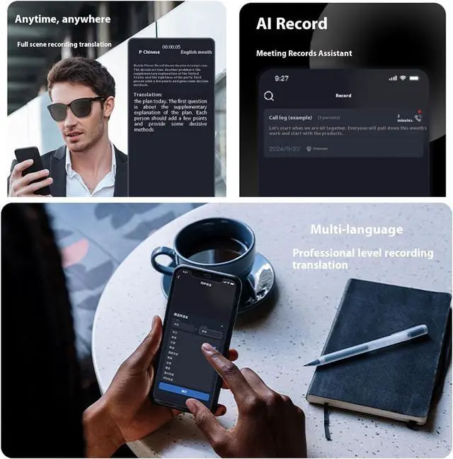 Alt view image 3 of 7 - AI Translator Glasses, AI Glasses for Men Women, AI Smart Glasses Supports 144 Languages, Glasses Headphones Anti-Blue Light Lenses, Open Ear Music & Hd Calling (White)