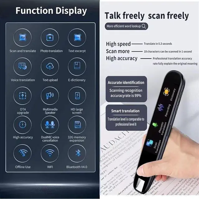 Alt view image 2 of 7 - Scan Reader Pen, Scan Translator Pen with 112 Langage, 2.23" Digital Text to Sp Device, Reading Pen for Dyslexia, Instant Voice Translator for Learning Travel and Business Communications