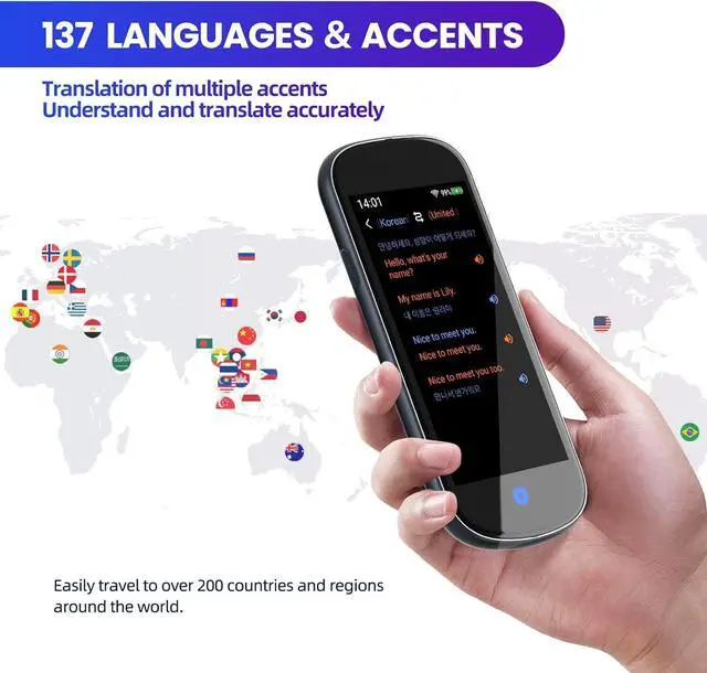 Alt view image 2 of 6 - Language Translator Device, 2024 Two Way Real-Time Voice Translator 4" HD Translator Device No WiFi Needed with Online/Offline/Photo/Text Translation Instant Translator with 137 Languages (Light Grey)