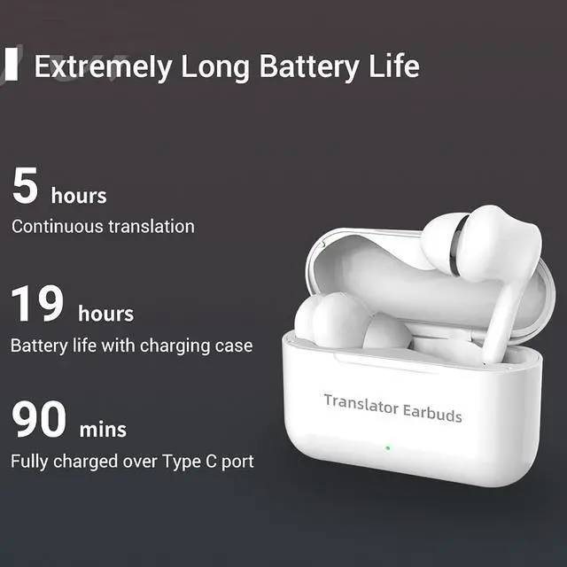 Alt view image 7 of 7 - Language Translator Earbuds - Two-Way Translator Device - Offline Translation, Support 127 Languages Simultaneous Translation, Music and Calling 3-in-1 Wireless Translator Device (Black)