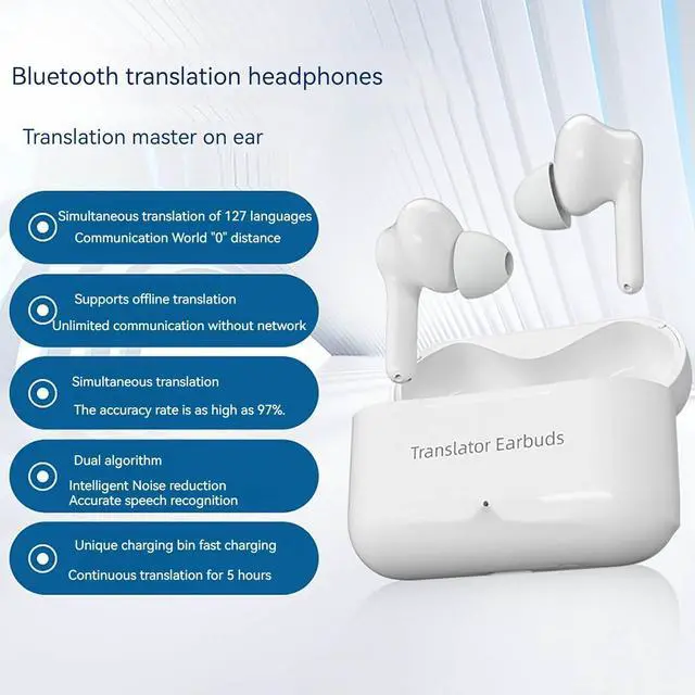 Alt view image 2 of 7 - Language Translator Earbuds - Two-Way Translator Device - Offline Translation, Support 127 Languages Simultaneous Translation, Music and Calling 3-in-1 Wireless Translator Device (Black)