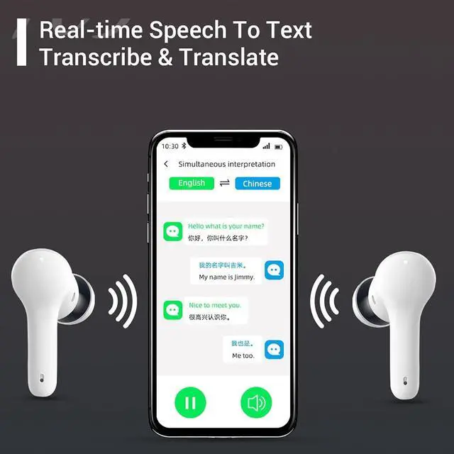 Alt view image 4 of 7 - Language Translator Earbuds - Two-Way Translator Device - Offline Translation, Support 127 Languages Simultaneous Translation, Music and Calling 3-in-1 Wireless Translator Device (Black)