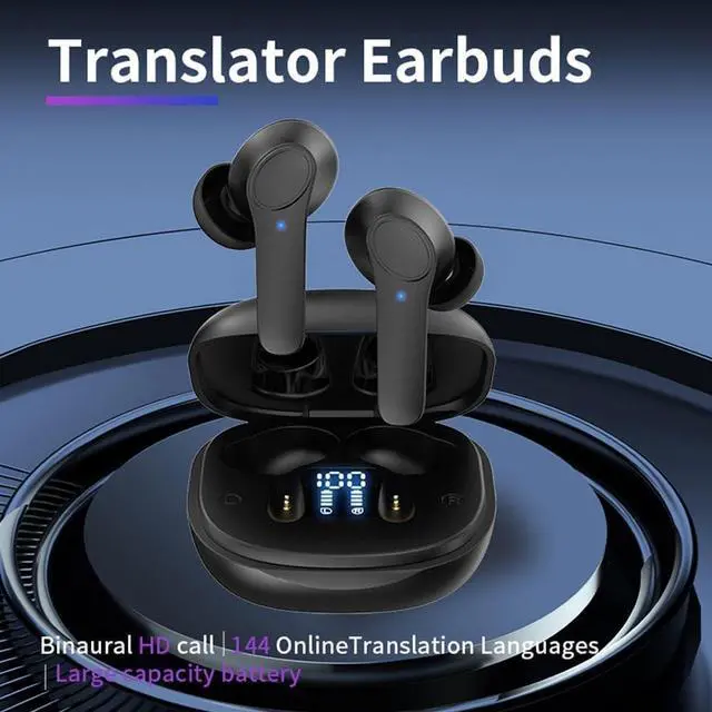 Alt view image 2 of 7 - Elderdiscuss Translation Earbuds, Elder Discus Translation Earbuds, 144 Languages & Accents Two-Way Translator Pods Real Time for iOS and for Android, Noise Canceling Translator Headset (Black*2)