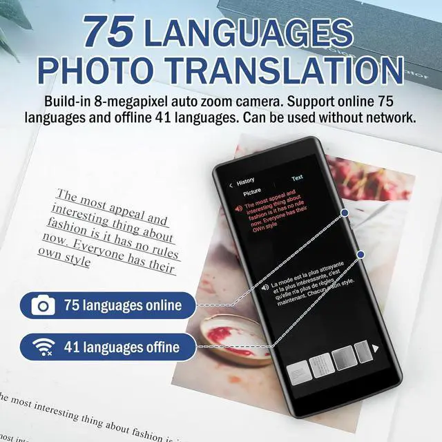 Alt view image 4 of 7 - Language Translator Device, Two Way Real-Time Voice Translation, Support 139 Languages with 5.5 HD Inch Touch Screen, and Accents with WiFi/Offline/Photo Support for Travel, Learning and Business