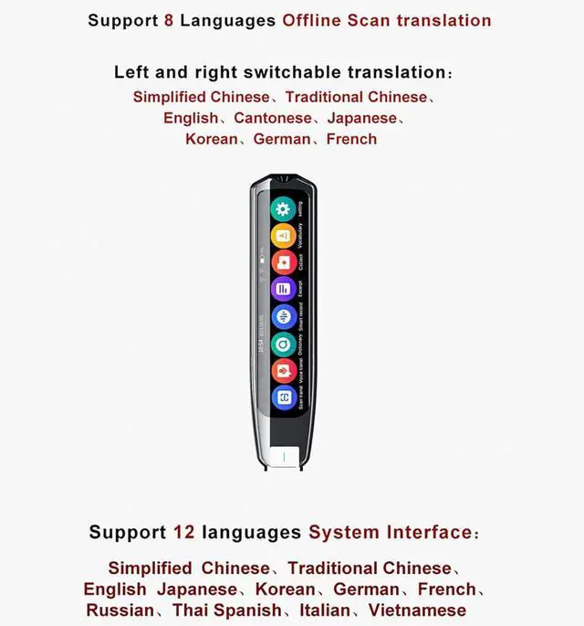Alt view image 5 of 7 - ZJchao Multi Language Translator Pen with Electronic Dictionary Function, 113 Languages Smart Voice Translator Pen Extensive English Vocabulary Recording Feature for Online