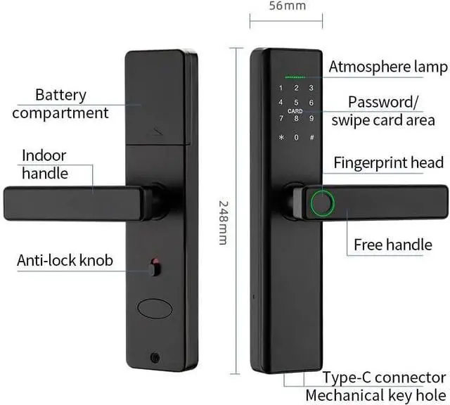 Alt view image 3 of 7 - Smart Lock Fingerprint Door Lock with Touch Screen Password Electronic Locks, Tuya APP Remote Control Smart Door Lock (P12 with TUYA APP)