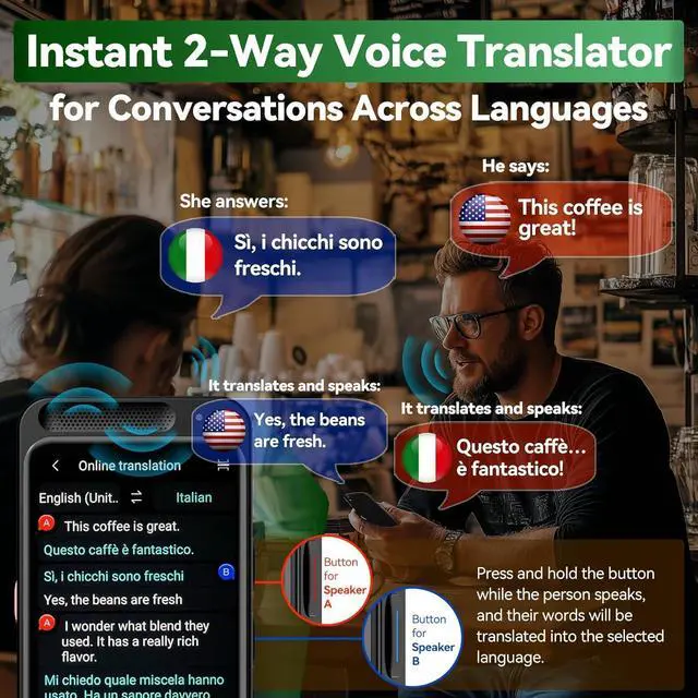 Alt view image 3 of 6 - Smart Translator Device - Real Time Translation Device Two Way, Instant Portable Voice Translator for Travel Business, Traductor de Voz Instantaneo 2025, AI Translator, Offline Edition