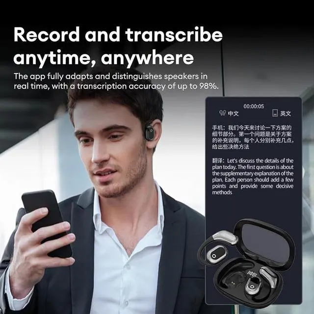 Alt view image 4 of 7 - OpenAir Max AI Headphones Translator, Ai Hy-Undai Y16 Open Wireless Translation Bluetooth Earphones, Y16 Ai Language Translator Earbuds, High Precision Support 75 Languages Playing Music over the Ear