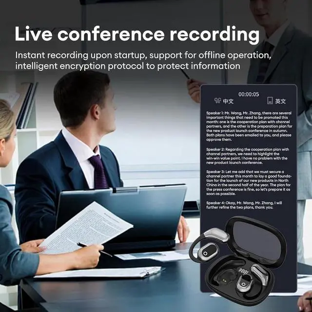 Alt view image 7 of 7 - OpenAir Max AI Headphones Translator, Ai Hy-Undai Y16 Open Wireless Translation Bluetooth Earphones, Y16 Ai Language Translator Earbuds, High Precision Support 75 Languages Playing Music over the Ear