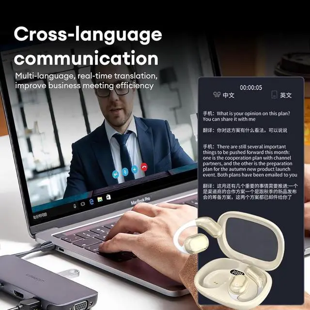 Alt view image 5 of 7 - OpenAir Max AI Headphones Translator, Ai Hy-Undai Y16 Open Wireless Translation Bluetooth Earphones, Y16 Ai Language Translator Earbuds, High Precision Support 75 Languages Playing Music over the Ear