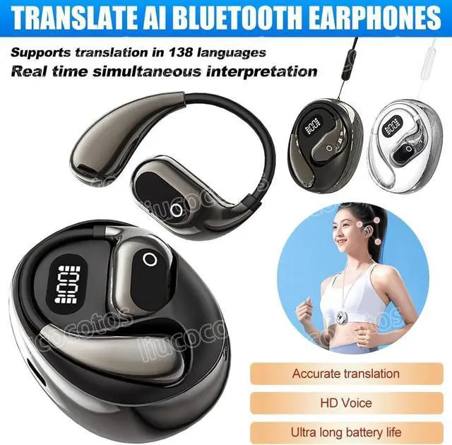 Alt view image 2 of 7 - Peachloft Translator Earbuds - Multi-Language AI Translation Bluetooth Headset, Real-Time 2-Way Translator, Wireless Earbuds for iOS & Android, Smart Language Translation Device (White)
