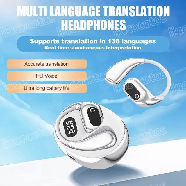 Alt view image 3 of 7 - Peachloft Translator Earbuds - Multi-Language AI Translation Bluetooth Headset, Real-Time 2-Way Translator, Wireless Earbuds for iOS & Android, Smart Language Translation Device (White)
