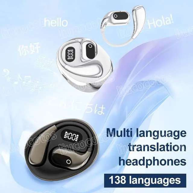 Alt view image 4 of 7 - Peachloft Translator Earbuds - Multi-Language AI Translation Bluetooth Headset, Real-Time 2-Way Translator, Wireless Earbuds for iOS & Android, Smart Language Translation Device (White)