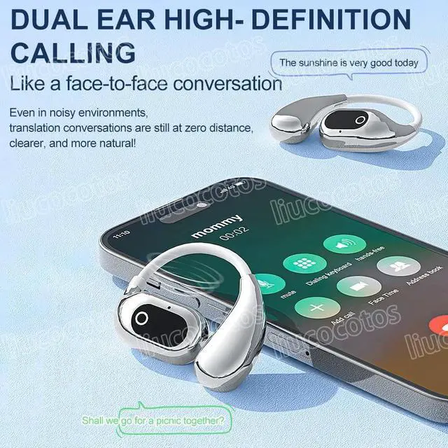 Alt view image 6 of 7 - Peachloft Translator Earbuds - Multi-Language AI Translation Bluetooth Headset, Real-Time 2-Way Translator, Wireless Earbuds for iOS & Android, Smart Language Translation Device (White)