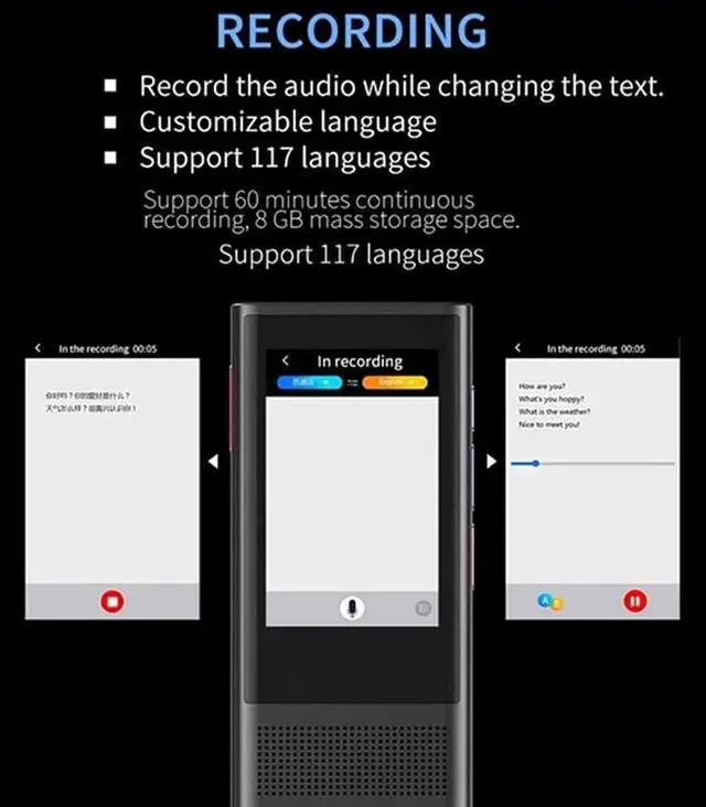 Alt view image 4 of 7 - Mini Smart Voice Translator - rts 117 Languages, 12 Offline Languages, WiFi/Hotspot Connectivity, Touch Sn, Photo Translation, and 43 Country rt